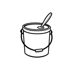 Line art illustration of paint bucket with lid and stir stick, home improvement and DIY project