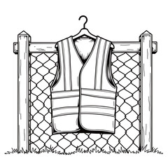 Safety vest hanging on job site fence, worker visibility and construction safety equipment