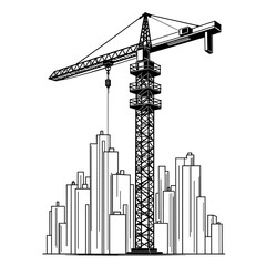 Scaffolding tower beside tall building, construction and urban development in cityscape