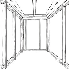 Wooden studs framing house interior, construction blueprint and architectural design in housing development