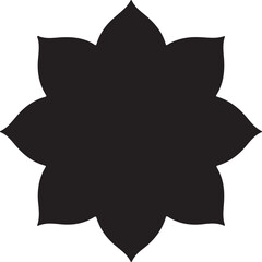 Fototapeta premium Black flower silhouette, lotus shape, eight petals, symmetrical design, spiritual symbol, mandala element, cultural motif, minimal icon, vector art