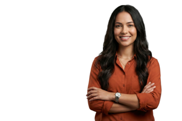 Smiling young woman with crossed arms isolated on a transparent background