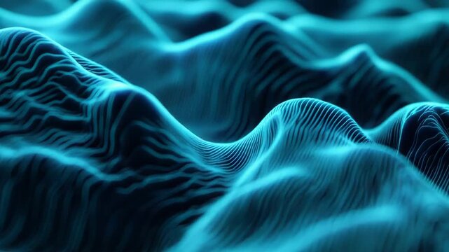 Blue digital waves forming abstract soundscape landscape