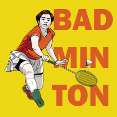 Dynamic Badminton Player Action Illustration