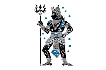 Fototapeta premium Powerful and Majestic Architectural Illustration of a Ancient Warrior with Trident and Ornate Decorative Elements