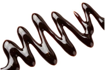 Zigzag drizzle of dark chocolate sauce isolated on a transparent background