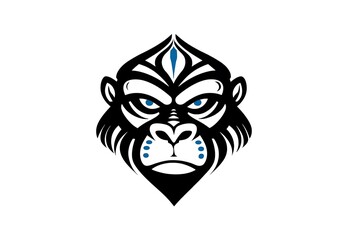 Obraz premium Bold Gorilla Face Design with Intricate Patterns and Striking Blue Eyes for Creative Projects and Branding Needs