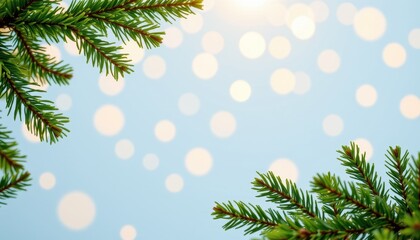Beautiful Pine Tree Branches with Soft Bokeh Background for Winter and Holiday Themes