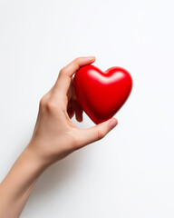 A hand lovingly cradles a bright red heart, showcasing warmth and care in a serene atmosphere Generative AI