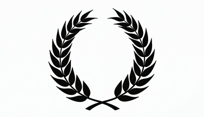 Obraz premium Black laurel wreath icon on white background. Simple plant leaf emblem for award or victory symbol. Minimalist graphic design element for achievement.