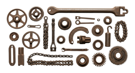 Collection of Mechanical Parts and Gears for Industrial Use.