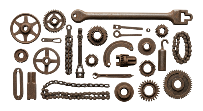 Collection of Mechanical Parts and Gears for Industrial Use. - Powered by Adobe