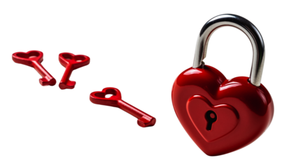 Red heart shape with a key is a beautiful symbol of love, romance, and success for Valentine's Day concept