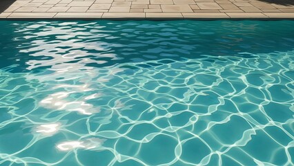Obraz premium Sunlight dances across clear turquoise swimming pool water reflecting bright caustic patterns on a warm summer day