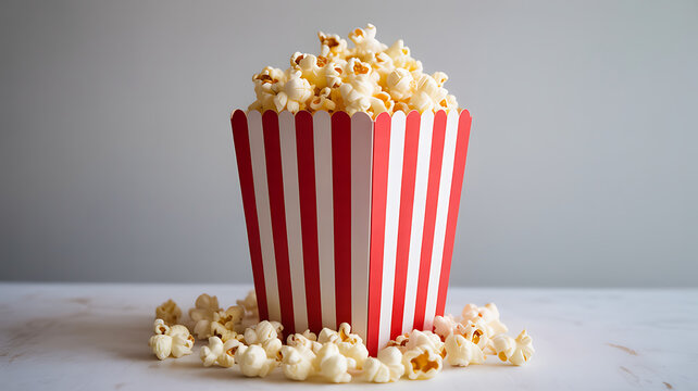 Fresh popcorn in classic striped box on white background
- Powered by Adobe