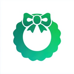 Simple green Christmas wreath icon with bow designed in minimal festive graphic style