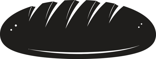 Black silhouette of a loaf of bread with score marks and two small dots on a white background Keywords: bread, loaf, bakery, food, baked goods, carbohydrate, grain, wheat, dough, crust, scoring