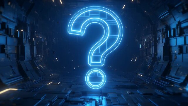 Mysterious Glowing Question Mark in Futuristic Tunnel.