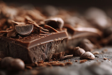 Rich chocolate pieces and shavings create an enticing display of decadent sweetness and texture Generative AI