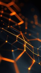 Futuristic glowing hexagonal shapes forming dynamic geometric pattern with warm golden illuminated lines