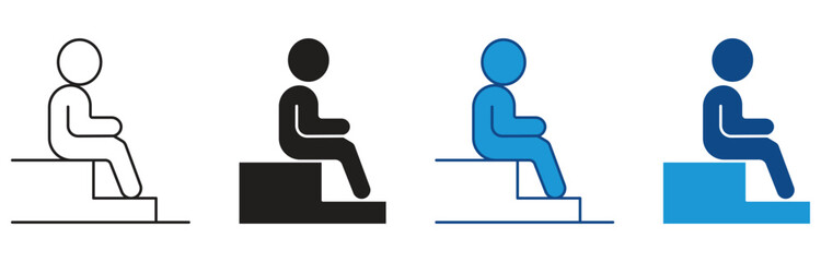 Stairs sitting icon set. Person sitting alone on stair steps , Vector illustration. 