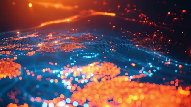 Global network connecting digital data points across world map