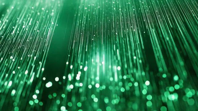 Fiber optics transmitting green light data creating abstract network