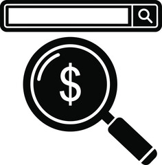 Search bar and magnifying glass with dollar sign on white background find discover