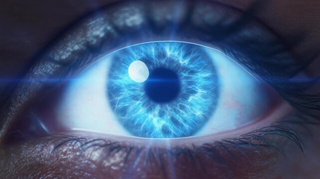 Blue Eye Close Up Cinematic Video Frames Show Intense Gaze.