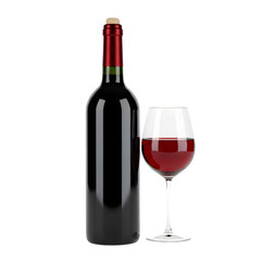 red wine bottle with filled glass, perfect for dining, celebration, and gourmet occasions, versatile use. Isolated on white or transparent background. PNG format.