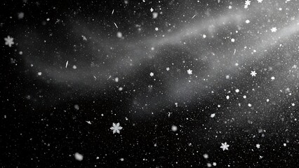 Obraz premium Snowflakes falling down with rays of light in dark abstract background overlay