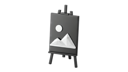 3D Easel with Landscape Painting on White Background