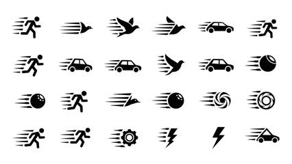 Collection of speed icons running flying driving and motion symbols