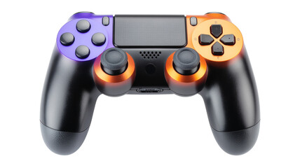Gradient purple and orange gamepad isolated PNG, wireless controller for gaming console on transparent background, modern design