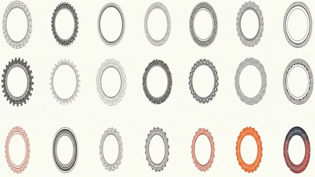 Ornate oval frames displayed in grid on white background, graphic design elements