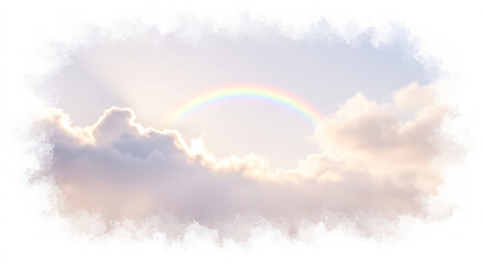 Rayons de soleil dor�s illuminant doucement un arc-en-ciel vibrant derri�re des nuages pastel Scene c�leste apaisante. AI Generated
