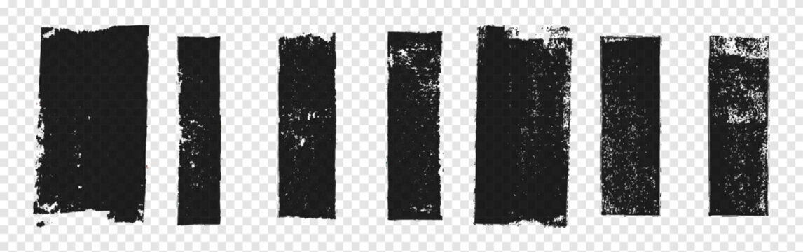 Set of handmade grunge rolled ink stamp textures vertical stripes isolated on transparent background vector