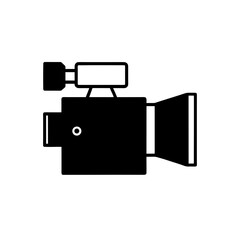 Simple black and white video camera illustration on transparent background silhouette