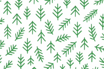 Christmas tree branches creating seamless traditional evergreen forest pattern on transparent background