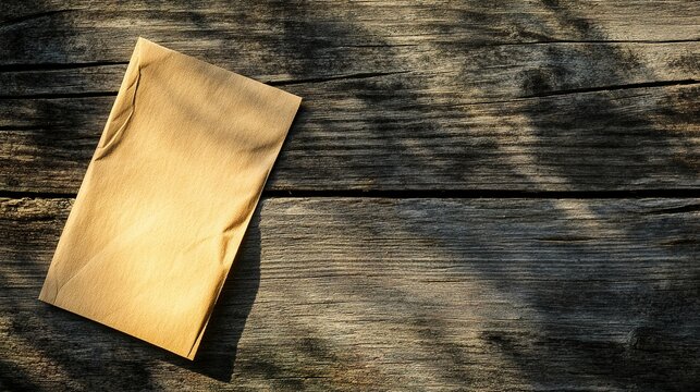 notecard. A single blank notecard angled on a rustic wooden surface with warm natural lighting. lifestyle magazines, social media lookbooks, designed for influencer and brand collaborations.