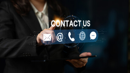UI concept for contact us section showing icons for email, web, phone, and message. Contact and support icons help streamline business communication and improve customer contact experience. Spline