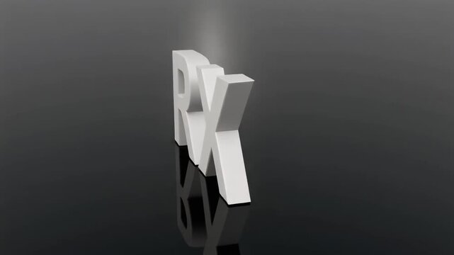 Video of glossy RX prescription symbol with reflective white letters.