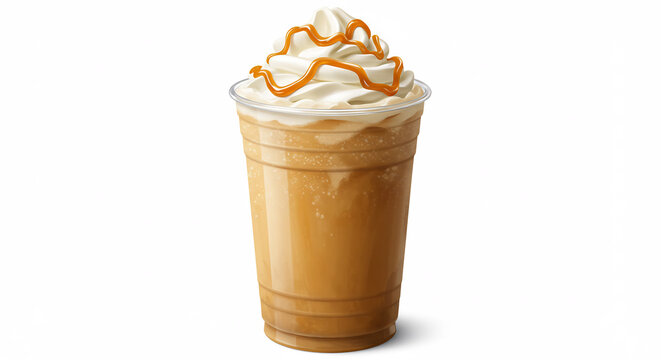 Boisson glacee au caramel et creme fouettee tentation onctueuse pour un moment de plaisir estival pur et frais. AI Generated