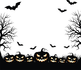 Halloween pumpkins bats trees silhouette vector background template eps