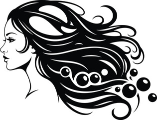 Woman with flowing hair vector illustration beauty salon logo design eps silhouette