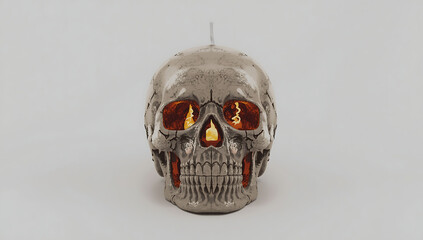 Highly detailed skull candle with spooky decorative elements, isolated on white background, ideal for Halloween themes, gothic design, horror decor, fantasy artwork and eerie seasonal concepts