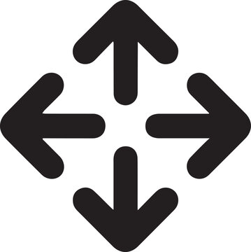 Four-direction arrow icon for movement control, Black icon with arrows pointing up, down, left, and right, symbolizing movement, navigation, multidirectional control, and interface interaction.

