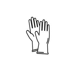 Black single pair of rubber gloves line icon, simple washing wear flat design vector pictogram, infographic vector for app logo web website button ui ux interface elements isolated on white background