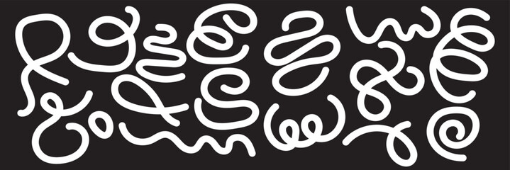 Colorful and Monochrome Abstract Squiggle Pattern  multicolor and whit abstract squiggle lines on dark backgrounds, ideal for modern design themes, creative branding, and artistic EPS10/AI.