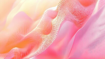Wavy pink orange digital mesh network creating abstract background - Powered by Adobe